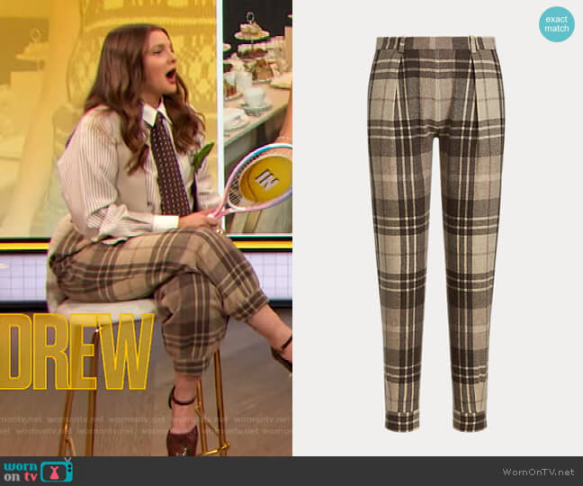 Ralph Lauren Adalene Plaid Wool Cashmere Pants worn by Drew Barrymore on The Drew Barrymore Show