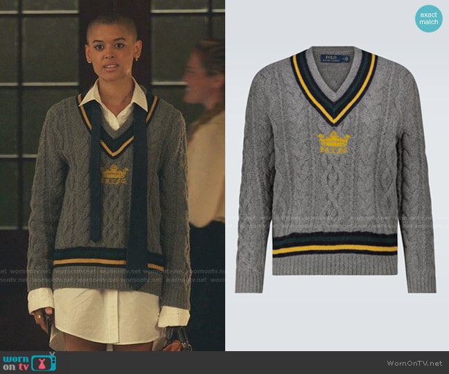 Ralph Lauren Cable-knit Cricket Sweater In Grey worn by Julien Calloway (Jordan Alexander) on Gossip Girl