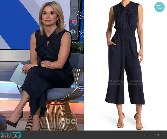 Rebecca Taylor Sleeveless Cheetah Jacquard Jumpsuit worn by Amy Robach on Good Morning America
