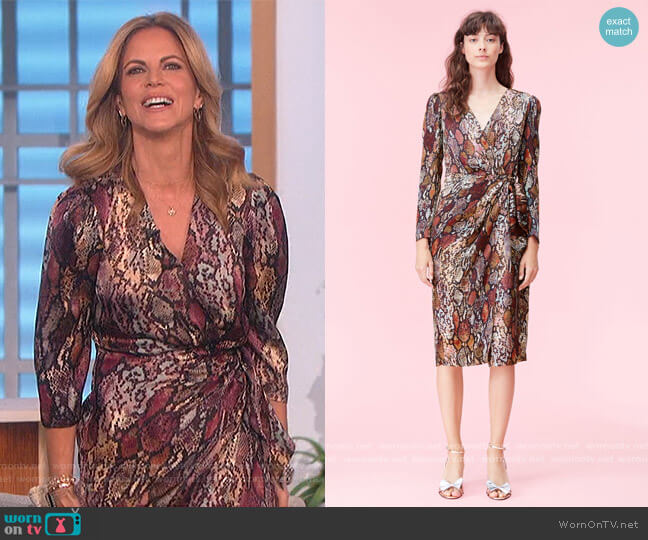 Rebecca Taylor Watercolor Snake Silk Wrap Dress worn by Natalie Morales on The Talk