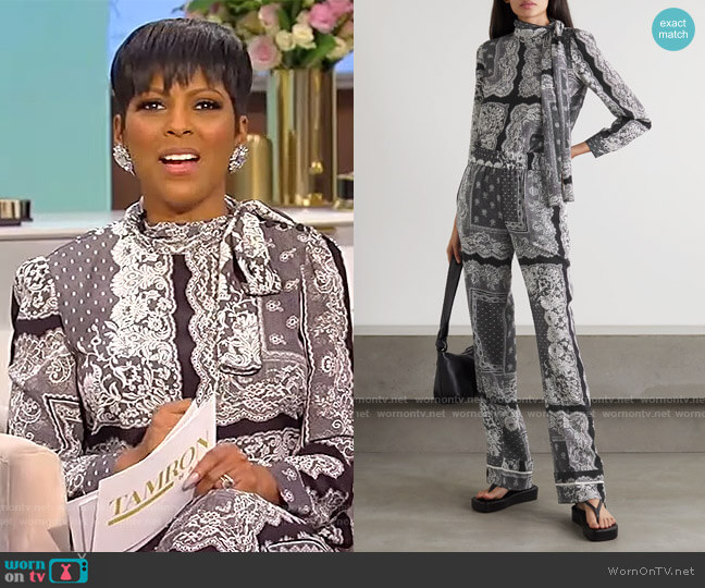 Red Valentino Pussy-bow Printed Silk Blouse worn by Tamron Hall on Tamron Hall Show