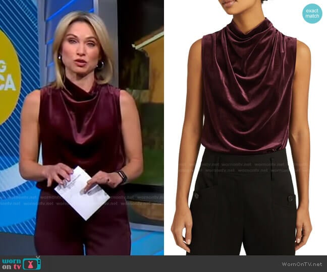 Reiss Lola Draped Velvet Top worn by Amy Robach on Good Morning America