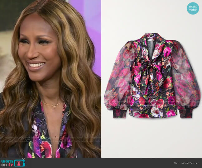 Alice + Olivia Brentley Floral Tie Neck Sheer Blouse