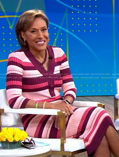 Robin’s pink striped v-neck dress on Good Morning America