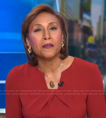 Robin’s red twisted neck dress on Good Morning America