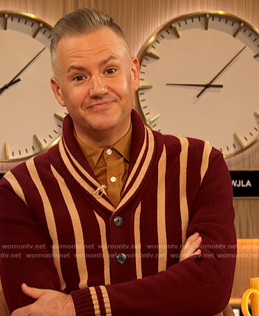 Ross’s burgundy stripe cardigan on The Drew Barrymore Show