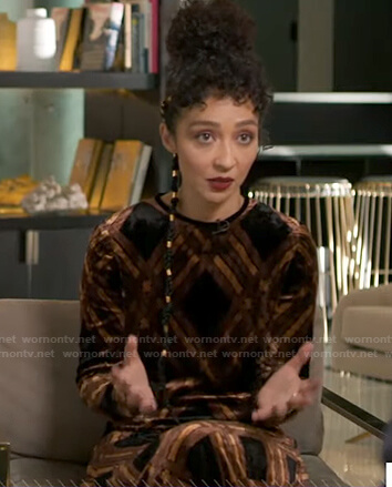 Ruth Negga’s black check velvet dress on Good Morning America