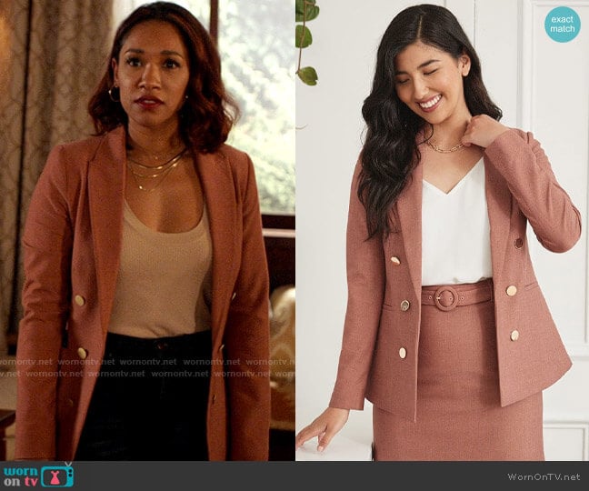 Rw&Co Birdseye Faux Double-Breasted Blazer worn by Iris West (Candice Patton) on The Flash