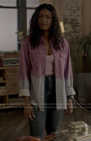 Ryan’s pink ombre shirt and crop top on Batwoman