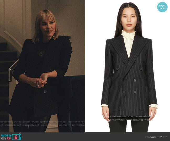 Saint Laurent Black Stripe Double-Breasted Blazer