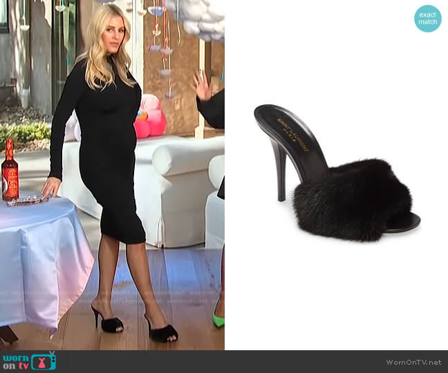 Saint Laurent Roy Genuine Mink Fur Sandal worn by Morgan Stewart on E! News