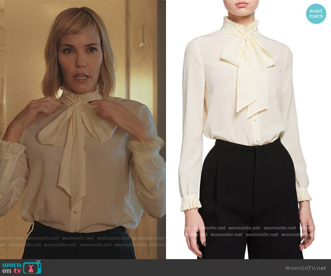 Saint Laurent Ruffled Neck-Tie Slk Blouse