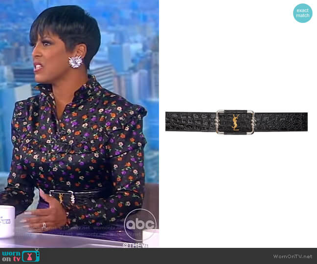 Saint Laurent Black Croc Vintage Logo Belt