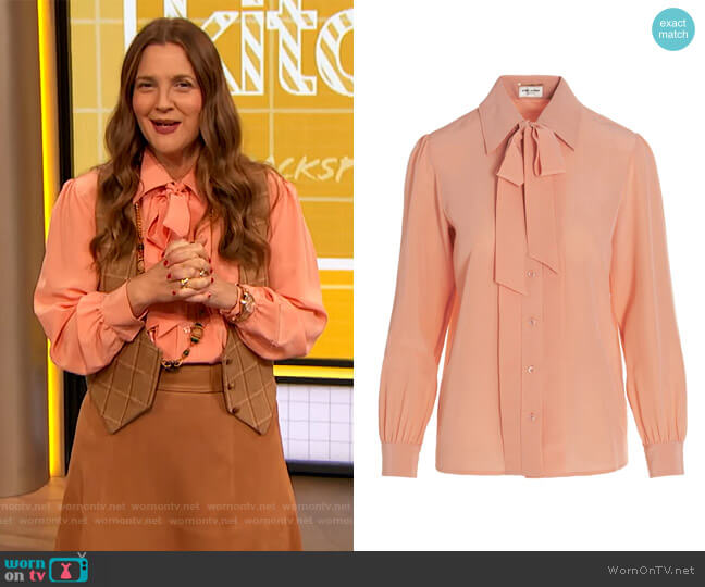 Saint Laurent Bow Detailed Blouse worn by Drew Barrymore on The Drew Barrymore Show