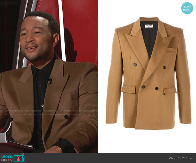 Saint Laurent Double-Breasted Blazer worn by John Legend on The Voice