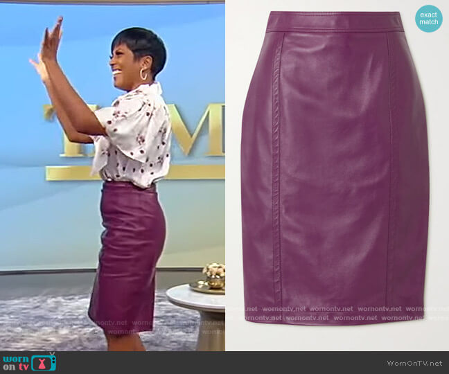 Saint Laurent Leather skirt worn by Tamron Hall on Tamron Hall Show