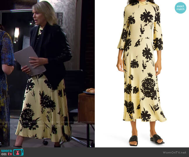 Samsoe Samsoe Fritta Print Dress in Jojoba Kirigami worn by Nicole Walker (Arianne Zucker) on Days of our Lives