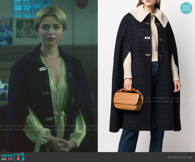 Sandro Check-Pattern Cape Coat