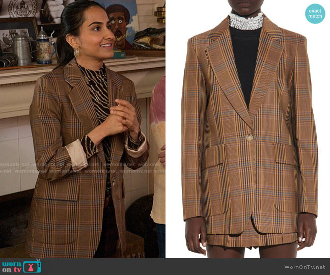 Sandro Aisan Plaid Blazer worn by Bela Malhotra (Amrit Kaur) on The Sex Lives of College Girls