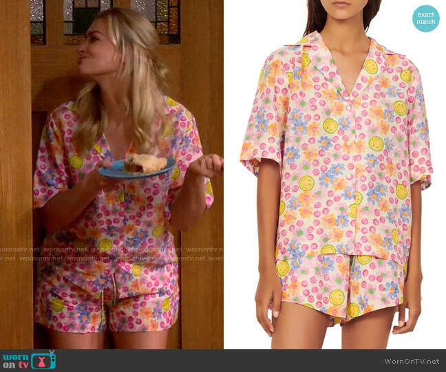 Sandro Livia Printed Pajama Shirt worn by Gemma (Beth Behrs) on The Neighborhood