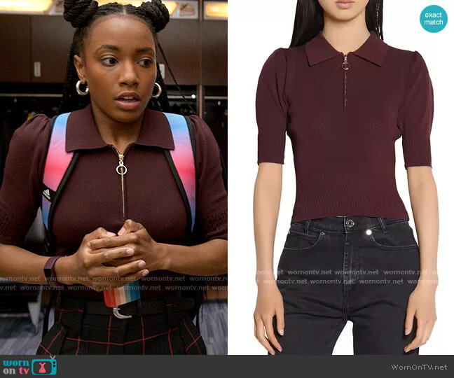 Sandro Nami Half Zip Sweater worn by Whitney Chase (Alyah Chanelle Scott) on The Sex Lives of College Girls