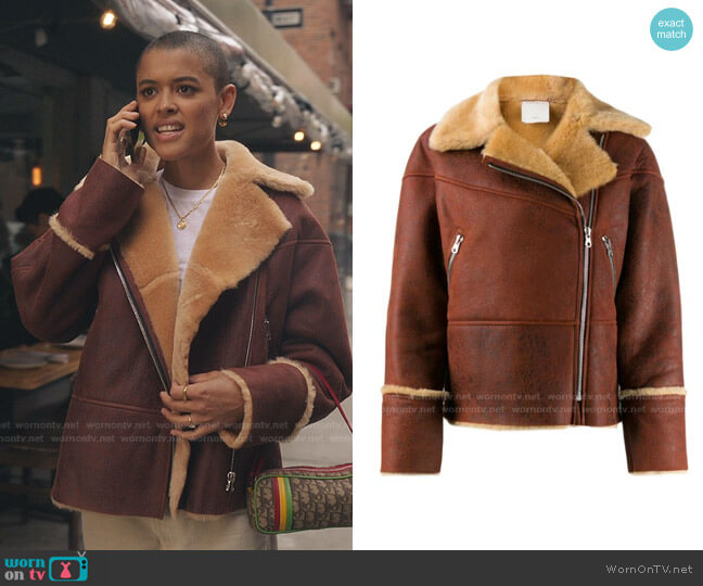 Sandro Zinal Shearling Biker Jacket worn by Julien Calloway (Jordan Alexander) on Gossip Girl