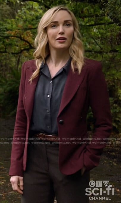 Sara’s burgundy blazer on Legends of Tomorrow