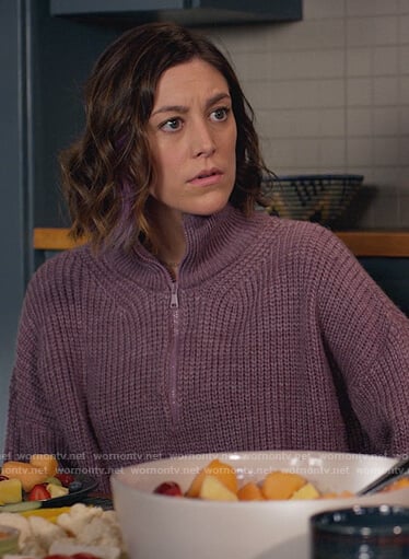 Sarah’s purple knit sweater on Home Economics