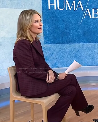 Savannah’s burgundy plaid blazer and pants on Today