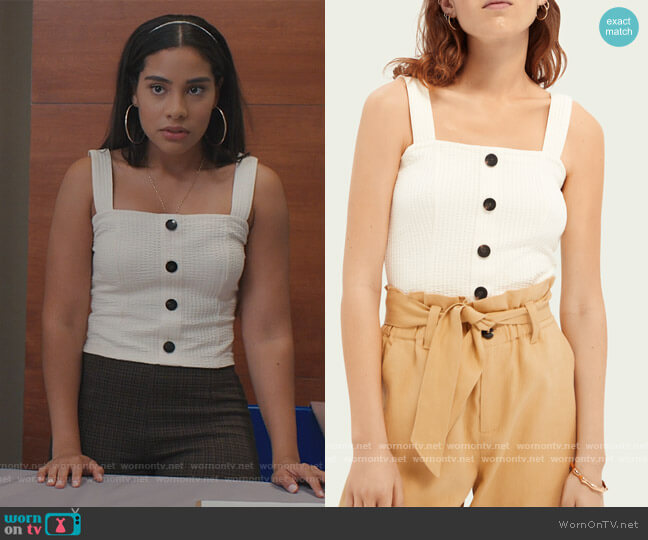 Scotch and Soda Ribbed Cotton Blend Top worn by Daisy (Haskiri Velazquez) on Saved By The Bell