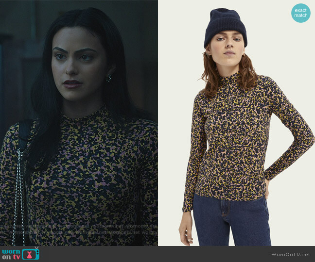Scotch and Soda Printed mock neck organic cotton top worn by Veronica Lodge (Camila Mendes) on Riverdale