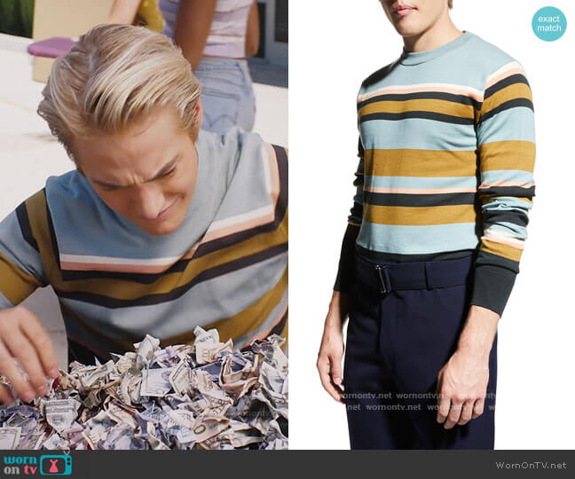Scotch and Soda Scotch and Soda Striped cotton crewneck sweater in Combo B worn by Mac Morris (Mitchell Hoog) on Saved By The Bell
