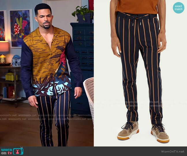 Scotch & Soda Striped Drawstring Trousers worn by Calvin Rodney (Anthony Dalton) on Tyler Perrys Sistas
