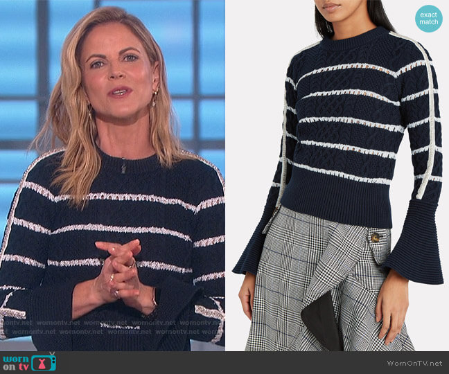 Self Portrait Flared Cuff Striped Pattern Jumper worn by Natalie Morales on The Talk
