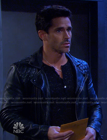 Shawn’s black leather moto jacket on Days of our Lives