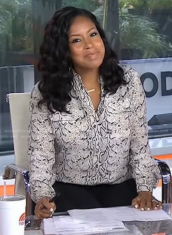Sheinelle’s white python print blouse on Today