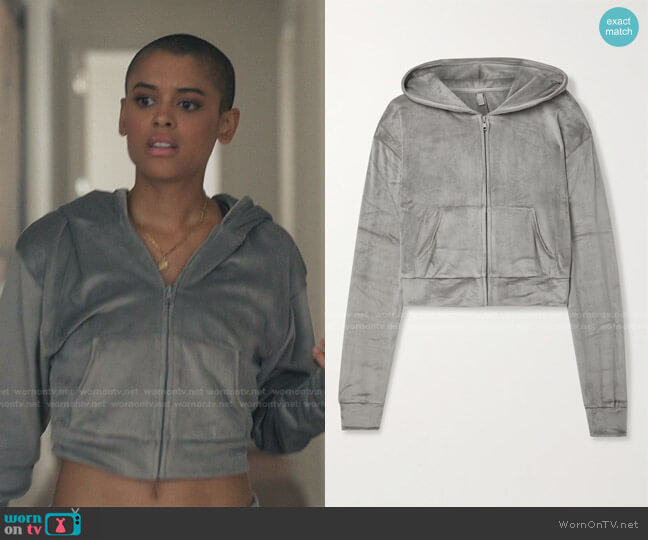 Skims Velour Hoodie in Smoke worn by Julien Calloway (Jordan Alexander) on Gossip Girl