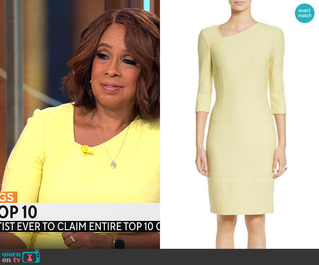 St. John Collection Hannah Knit Asymmetric Dress worn by Gayle King on CBS Mornings