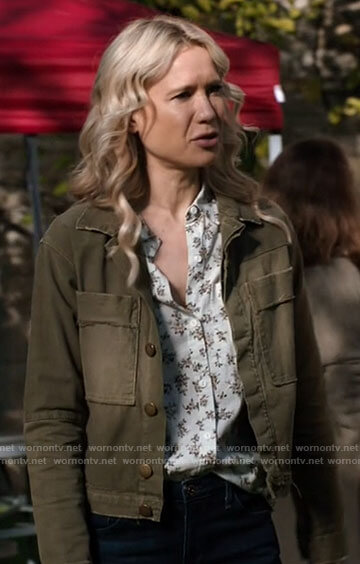 Stevie’s floral shirt and green jacket on Chicago Med
