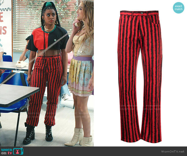 Kenzo Striped Straight Leg Jeans worn by Aisha (Alycia Pascual-Pena) on Saved By The Bell