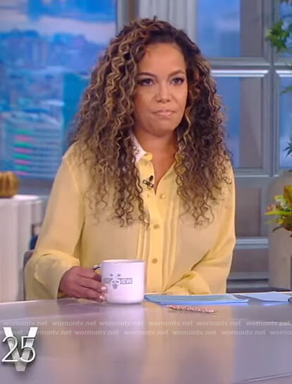 Sunny’s yellow pleated front blouse on The View