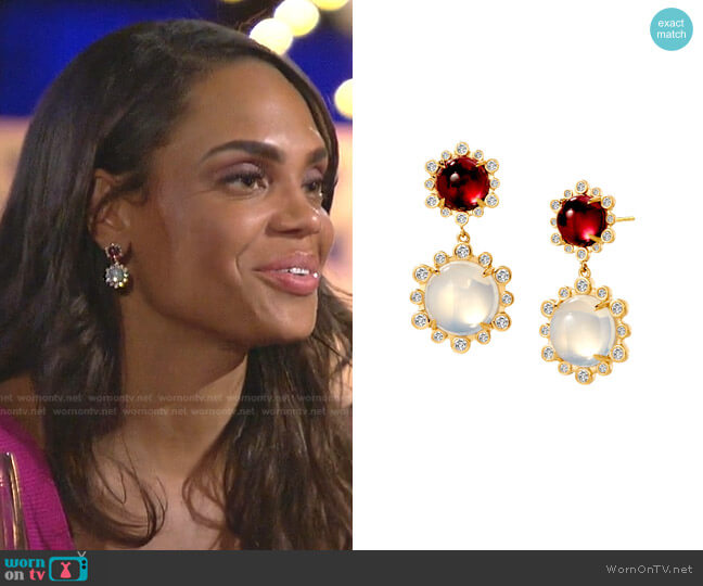 Syna Mogul Hex Double Drop Earrings worn by Michelle Young on The Bachelorette