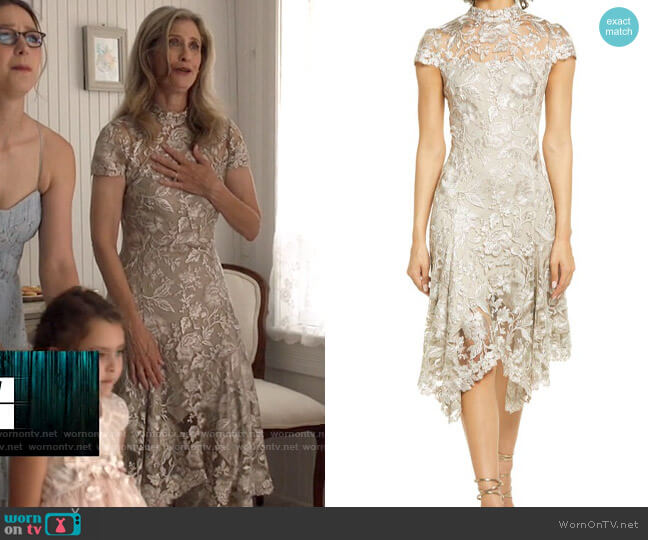 Tadashi Shoji Embroidered Lace Mock Neck Dress