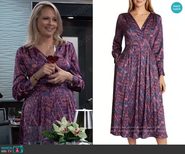 Tahari Satin Faux Wrap Long Sleeve Midi Dress worn by Gladys Corbin (Bonnie Burroughs) on General Hospital