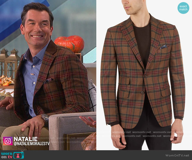 Tallia Slim-Fit Brown Tartan Sport Coat worn by Jerry O'Connell on The Talk