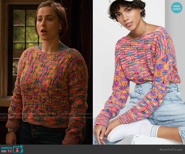 Wild Fable Spacedye Boat Neck Pointelle Knit Pullover Sweater worn by Kimberly Finkle (Pauline Chalamet) on The Sex Lives of College Girls