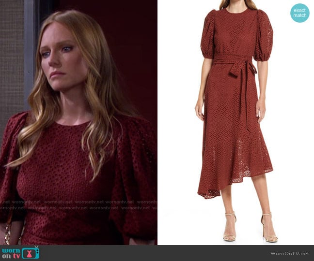 Ted Baker Puff Sleeve Asymmetric Midi Dress worn by Abigail Deveraux (Marci Miller) on Days of our Lives