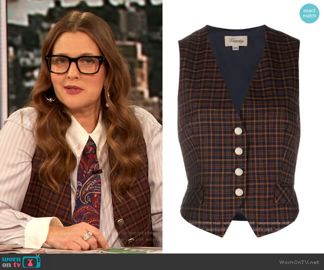 Temperley London Ingenue tailored waistcoat worn by Drew Barrymore on The Drew Barrymore Show