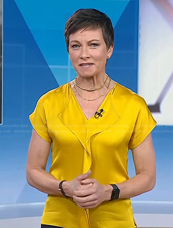 Stephanie’s yellow v-neck satin top on Today