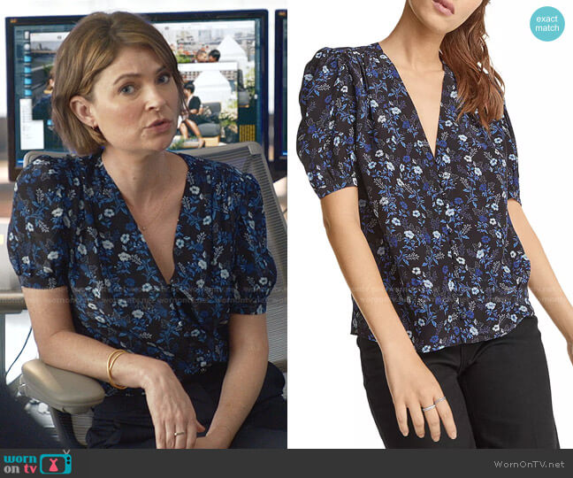The Kooples Floral Print Puff Sleeve Blouse worn by Taylor Rentzel (MacKenzie Meehan) on Bull